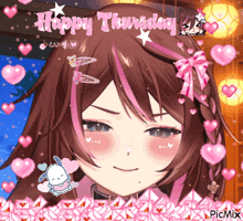 a picture of a girl with the words happy thursday