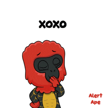 a cartoon of a monkey giving a kiss with the words xoxo above it