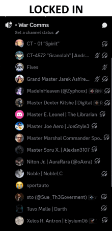 a screenshot of a locked in war comms chat