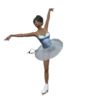 a woman in a blue dress and white skirt is standing on one leg