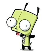 a cartoon character is standing upside down with his tongue sticking out and a shield on his back .
