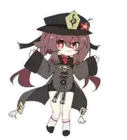 a chibi drawing of a girl wearing a hat and a jacket .