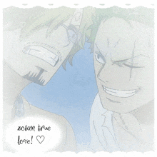 a picture of a man with a heart in his eyes and the words " zoean true love "