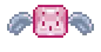 a pixel art of a pink square with wings