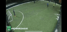 a group of people are playing soccer in a power league