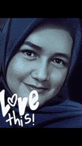 a picture of a woman with the words love this on the bottom right