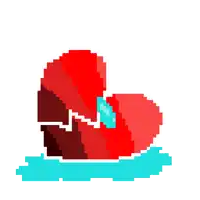 a pixel art drawing of a broken heart with tears coming out of it