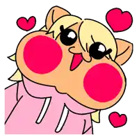 a cartoon of a cat with hearts around it 's face .