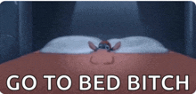 a cartoon character is laying in bed with the words go to bed bitch