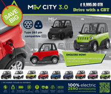 an advertisement for m5v city 3.0 drive with a cbt and save big