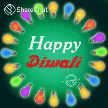 a circle of colorful light bulbs with the words happy diwali