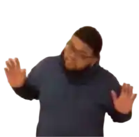 a man wearing glasses and a blue jacket is making a funny face .