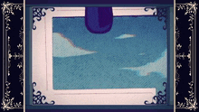 a picture frame with a blue sky and clouds on it