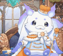 a stuffed animal with a crown on its head and a cane