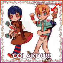 a picture of a boy and a girl with colakou written on it