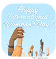 a group of women holding hands with the words happy international women 's day written above them