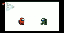 two among us characters are standing next to each other with a super wii bros logo in the corner