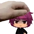 a person is putting a towel on a chibi character 's head .