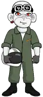 a cartoon of a monkey holding a helmet with the letters zhot on the sleeve
