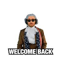 a man in a wig and sunglasses is giving a handshake with the words welcome back below him
