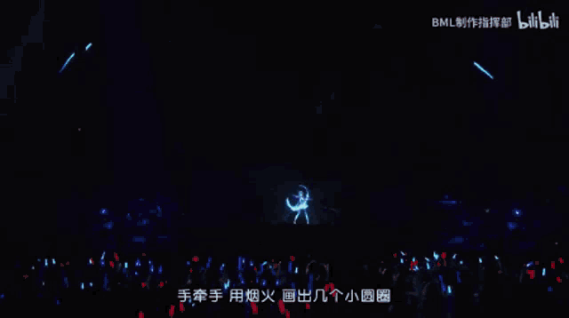 a girl with blue hair and purple gloves is holding a blue ring in her hands .