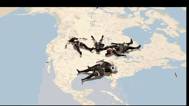 a group of people are laying on top of a map of north america