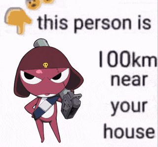 a cartoon character holding a gun next to a sign that says 41 km near you