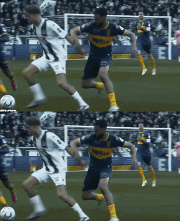 a soccer game is being played in front of a crowd and the players are wearing jerseys with the letter b on the front