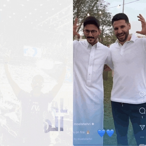 two men are standing next to each other and one of them is wearing a shirt that says ' n ' on it