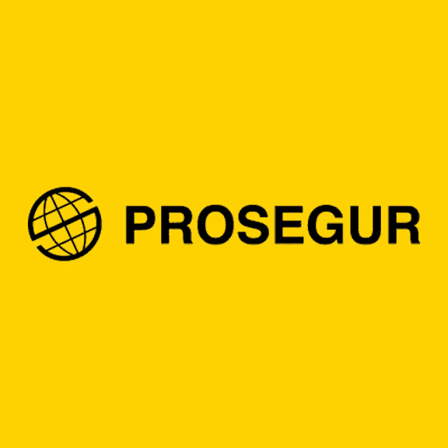 a yellow background with the word prosegur in black letters