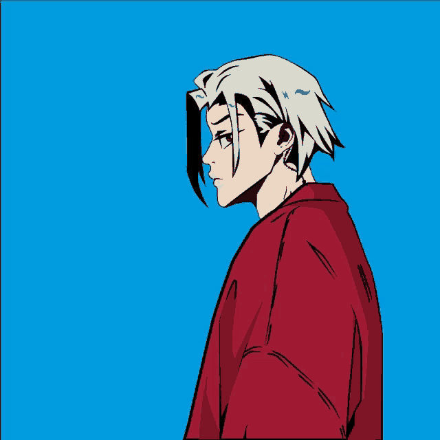 a cartoon drawing of a man in a red shirt