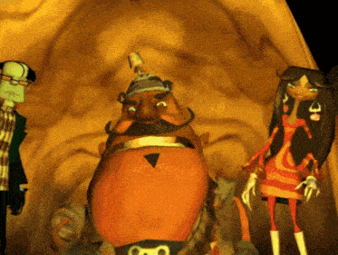 a group of cartoon characters standing next to each other including a man with a beard