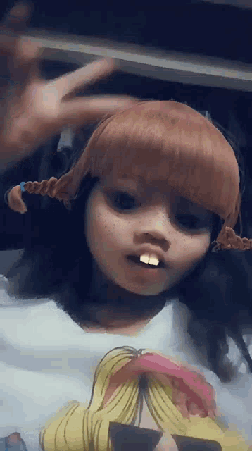 a little girl wearing a wig and sunglasses looks like a barbie doll