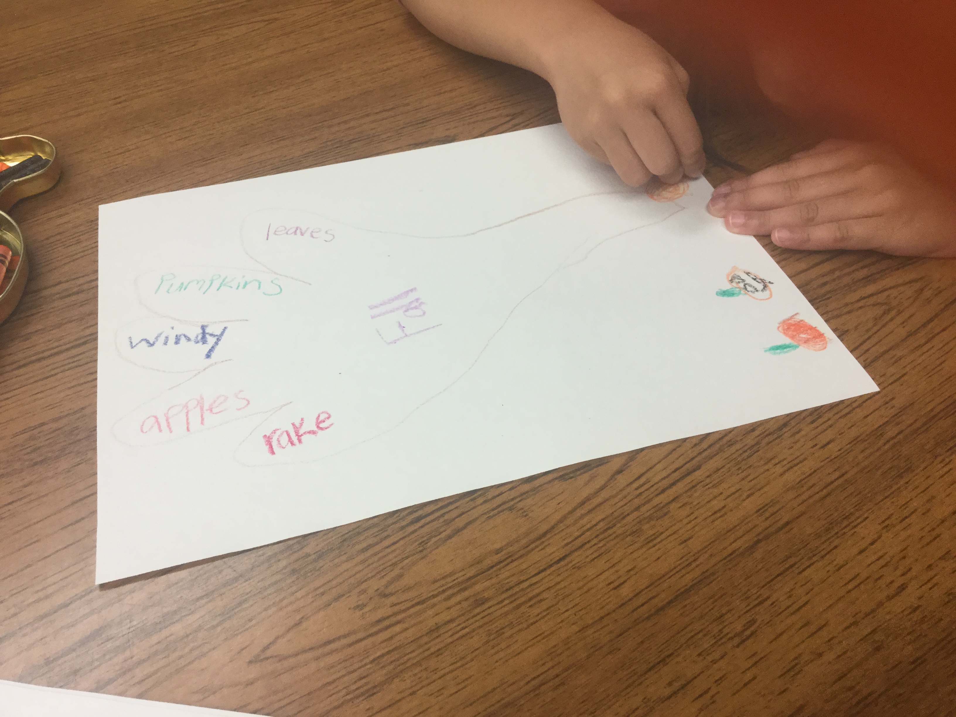 We drew pumpkins along the bottom. Tall ones, round ones, small ones, fat ones, etc.