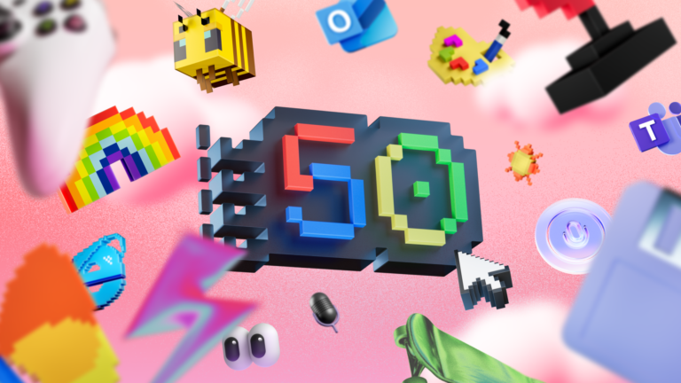 Cartel 50 aniversario Microsoft