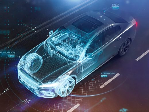 Modern car technology concept with wireframe intersection (3D il Modern car technology concept with wireframe intersection (3D il