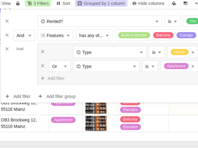 Tabla de SeaTable con funciones de filtrado y ordenación para el análisis de datos enfocado