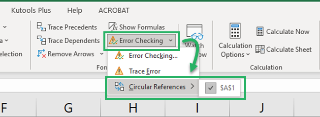 28 circular ref Excel points to the circular references