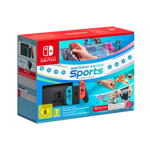 Nintendo Switch Consola 1.1 Azul Neón/Rojo Neón + Switch Sports + 12 meses NSO