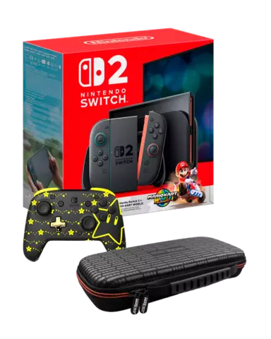 Nintendo Switch 2 Consola + Mario Kart World + Premium Carry Case + Hyper Sentinel + Rematch Wireless Controller Glow Mario Stars