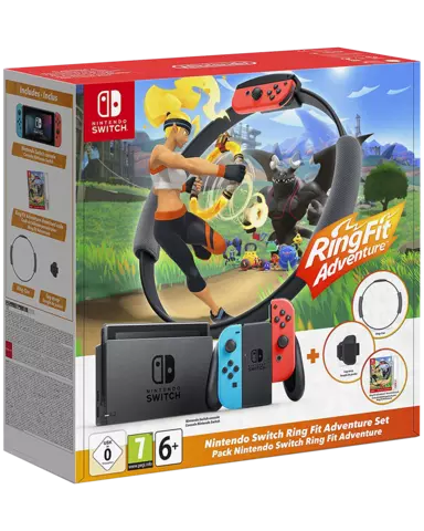 Nintendo Switch JoyCon Neon + Aro Ring Fit + Ring Fit Adventures