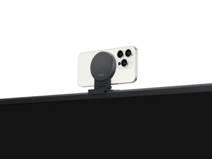 Belkinin iPhone-teline (MagSafe-yhteensopiva) TV:ille tai näytöille tarjoaa kestävän telineen esimerkiksi FaceTime-puheluita ja videokokouksia varten.