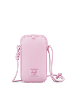 Herschel Cloudform Crossbody Bag for iPhone, front exterior, pink color, zipper enclosure at top, adjustable shoulder strap, Herschel logo at bottom