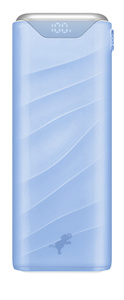 Nimble Champ Stretch 10K Charger, front exterior, blue color, LED battery gauge at top, text reads: 100%, Nimble elephant logo at bottom