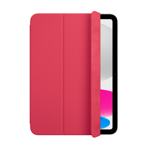 Pinkki Smart Folio iPadille, yksi osio taitettuna taakse niin, että iPadin näyttö tulee näkyviin