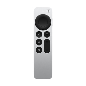 Apple TV Remote, ön yüzey. Büyük, dairesel, dokunmatik özellikli tıklama yüzeyi ve yükseltilmiş düğmeler.