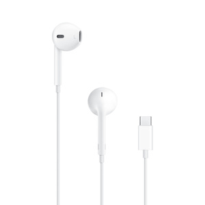 USB-C-liittimellä varustettujen EarPodien sivuosa, takaosa ja liitin.