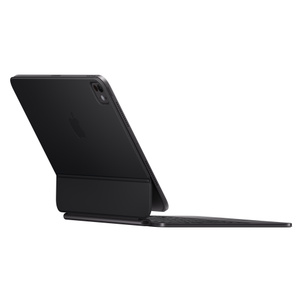 Pohled zezadu, černý, výřez pro fotoaparát, nabíjecí port u ohybu pro skládání, uprostřed logo Apple