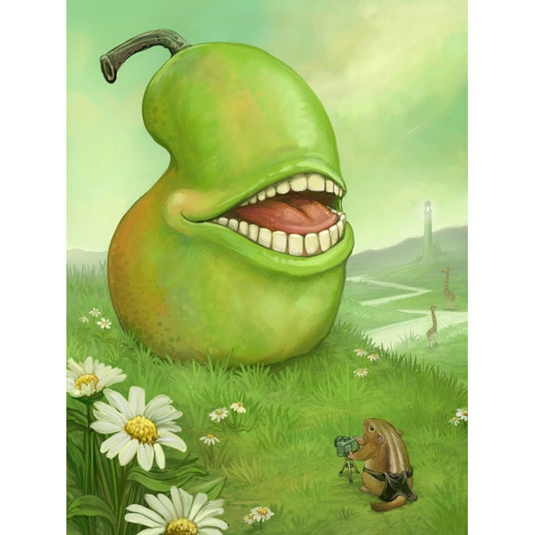 Biting Pear Print 12x16 Art Red Wombat