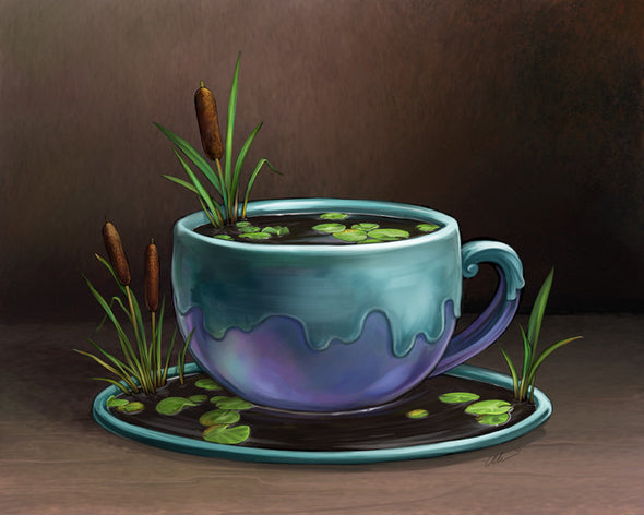 Matters of Tea Prints Art Red Wombat Cat Tail Cup - 12x16 ($14)